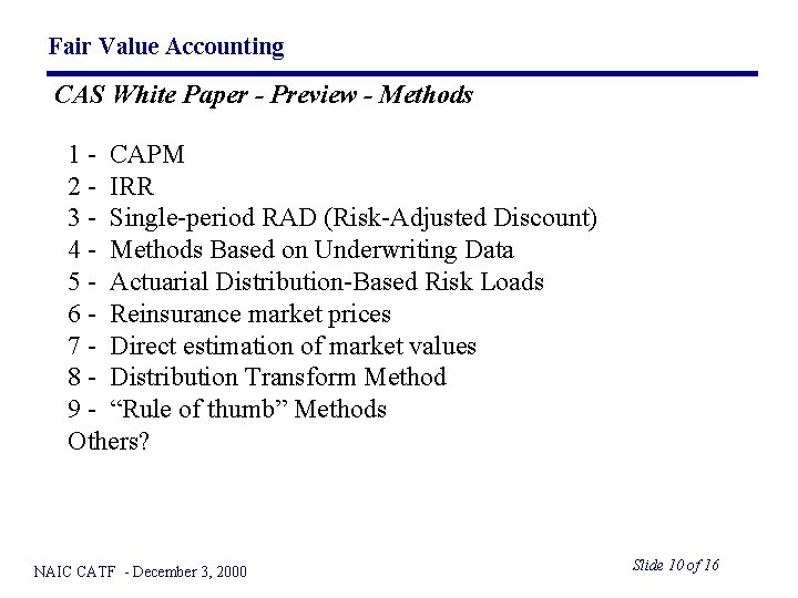 Fair Value Accounting CAS White Paper - Preview - Methods 1 - CAPM 2