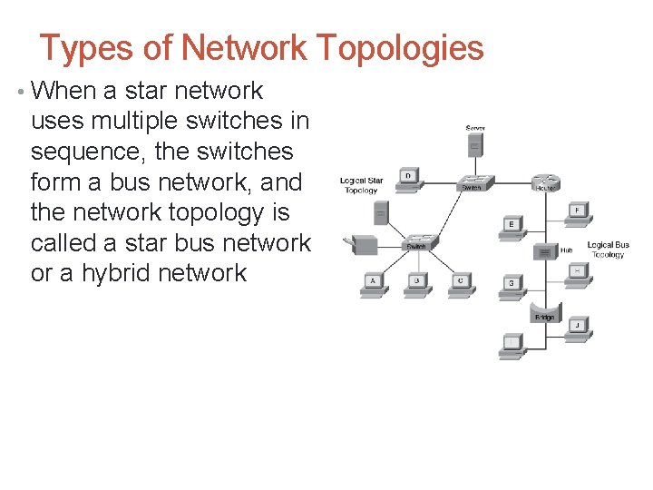 Types of Network Topologies • When a star network uses multiple switches in sequence,