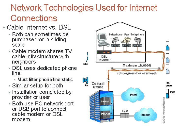 Network Technologies Used for Internet Connections • Cable Internet vs. DSL • Both can