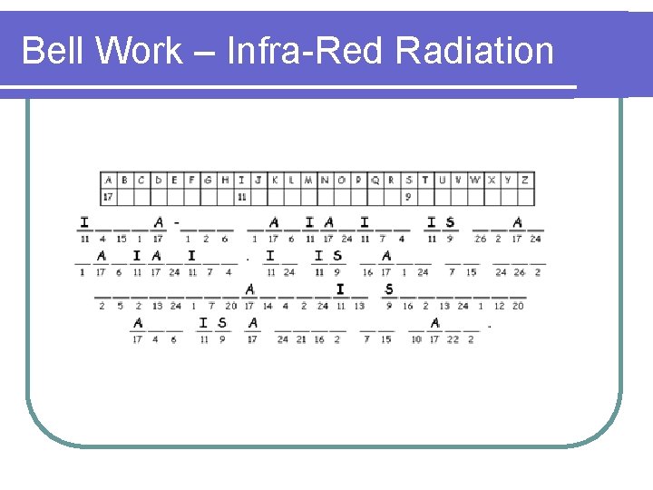 Bell Work – Infra-Red Radiation 