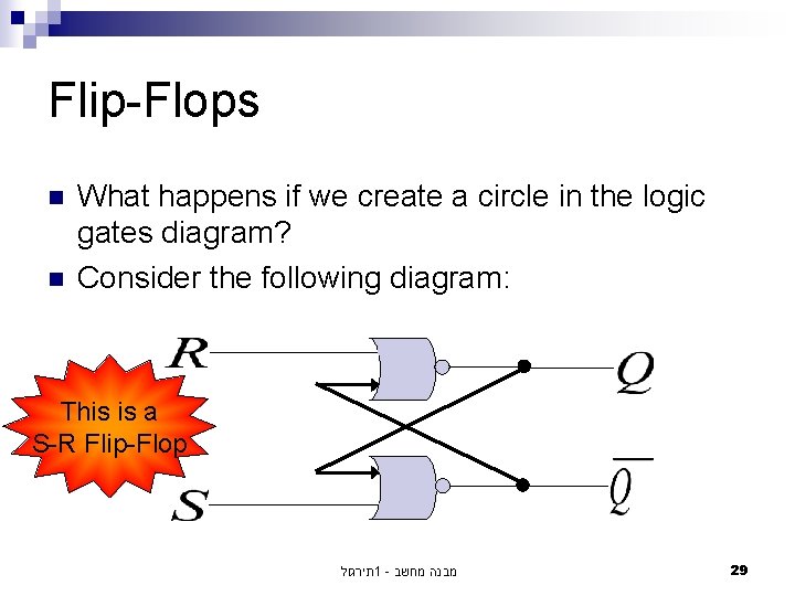 Flip-Flops n n What happens if we create a circle in the logic gates Flip-Flops n n What happens if we create a circle in the logic gates