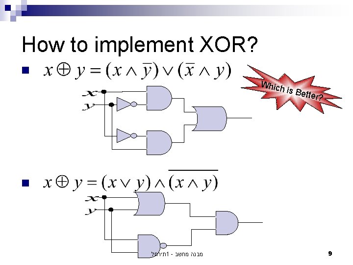 How to implement XOR? n Which is Bet ter? n תירגול 1 - מבנה How to implement XOR? n Which is Bet ter? n תירגול 1 - מבנה