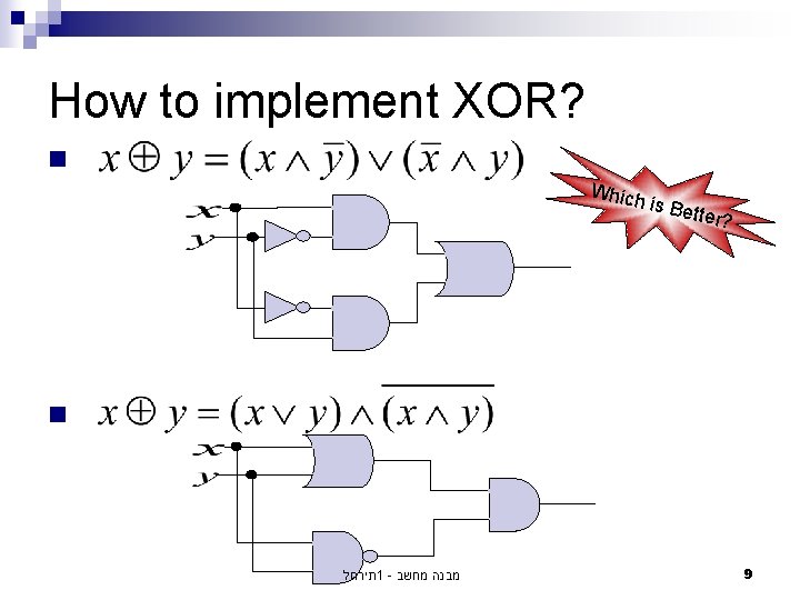 How to implement XOR? n Which is Bet ter? n תירגול 1 - מבנה