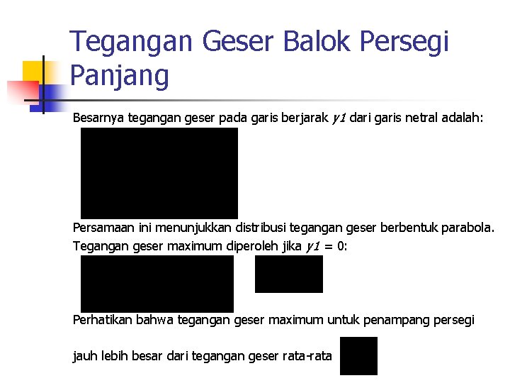 Tegangan Geser Balok Persegi Panjang Besarnya tegangan geser pada garis berjarak y 1 dari
