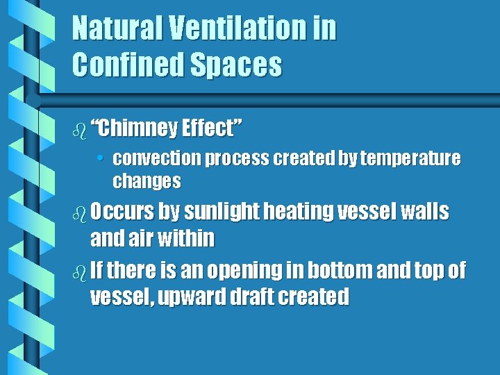 Natural Ventilation in Confined Spaces b “Chimney Effect” • convection process created by temperature