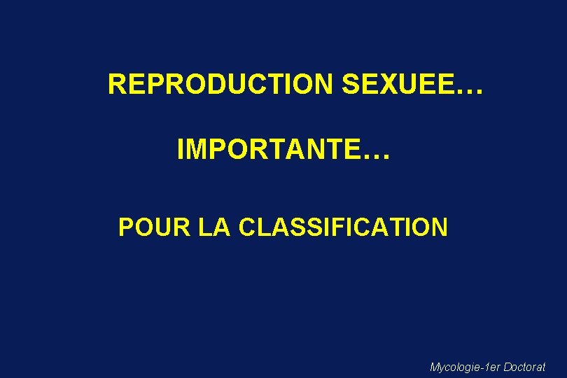 REPRODUCTION SEXUEE… IMPORTANTE… POUR LA CLASSIFICATION Mycologie-1 er Doctorat 