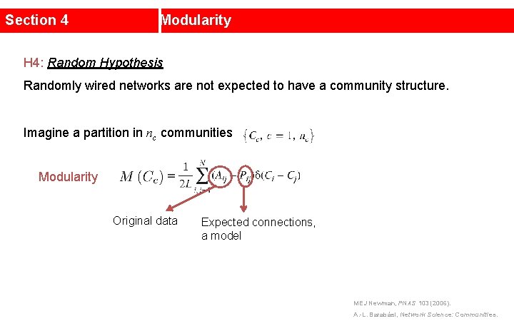 Section 4 Modularity H 4: Random Hypothesis Randomly wired networks are not expected to