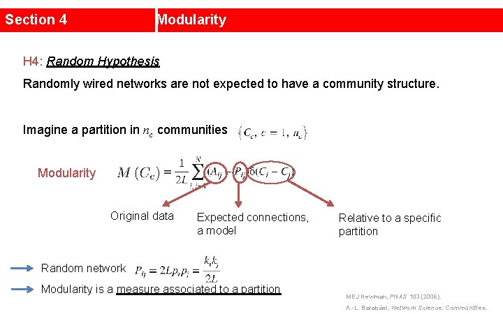 Section 4 Modularity H 4: Random Hypothesis Randomly wired networks are not expected to