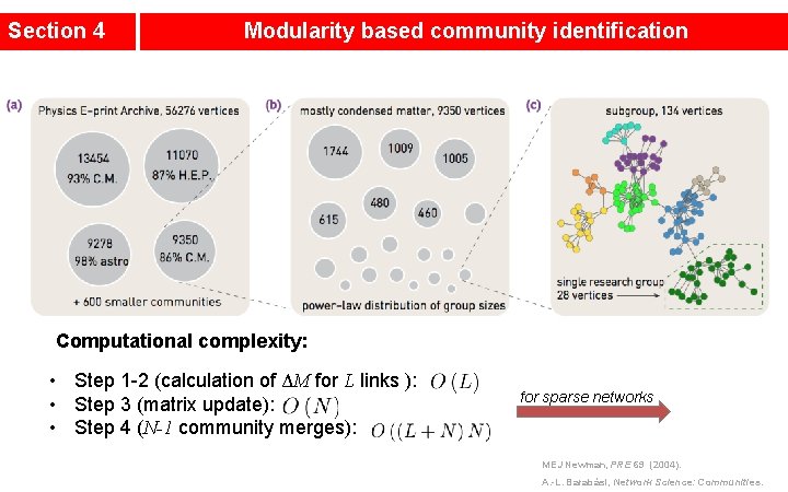 Section 4 Modularity based community identification Computational complexity: • Step 1 -2 (calculation of