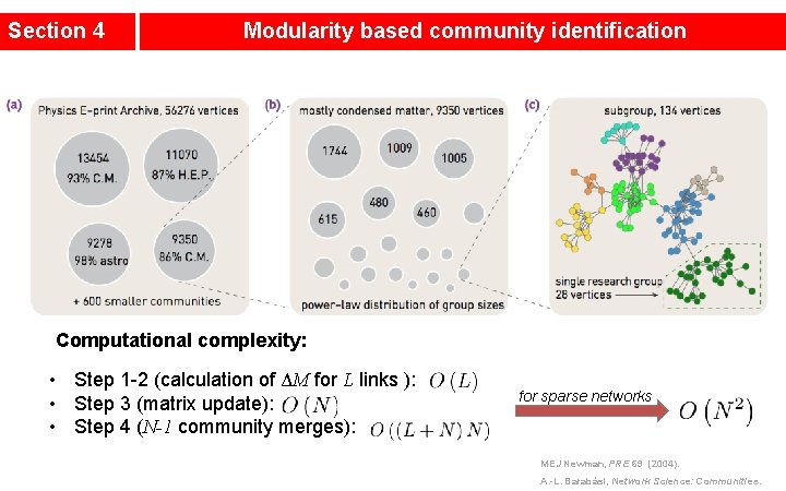 Section 4 Modularity based community identification Computational complexity: • Step 1 -2 (calculation of