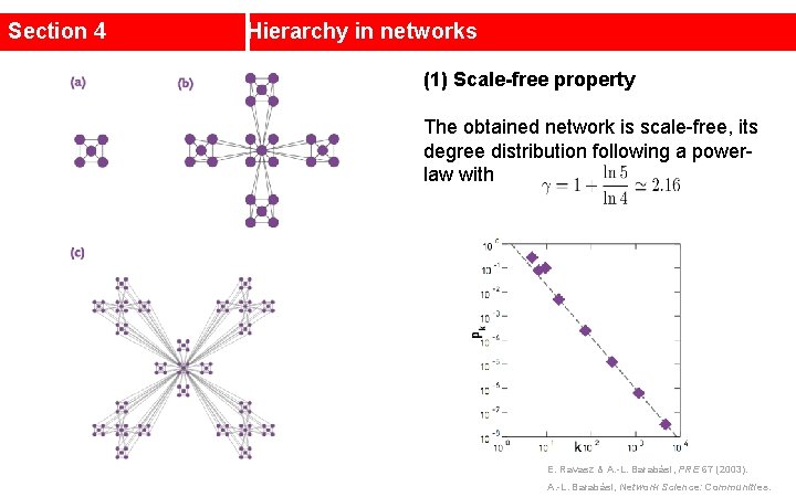 Section 4 Hierarchy in networks (1) Scale-free property The obtained network is scale-free, its