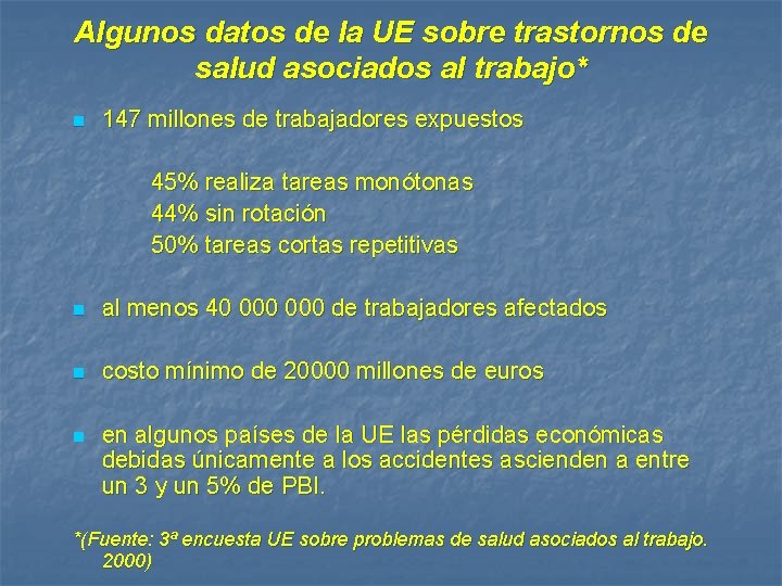 Algunos datos de la UE sobre trastornos de salud asociados al trabajo* n 147