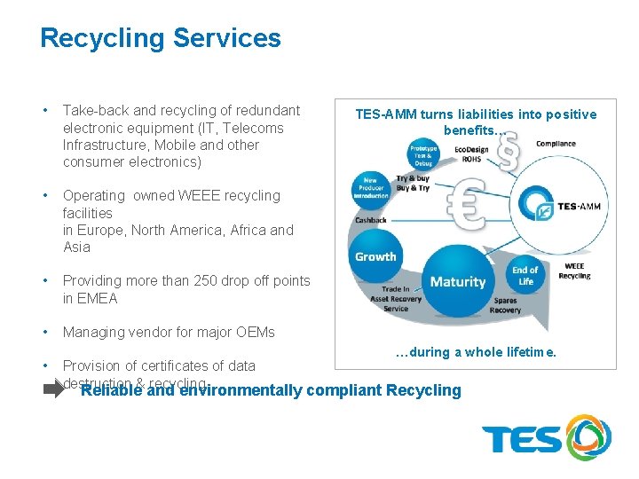 Recycling Services • Take-back and recycling of redundant electronic equipment (IT, Telecoms Infrastructure, Mobile