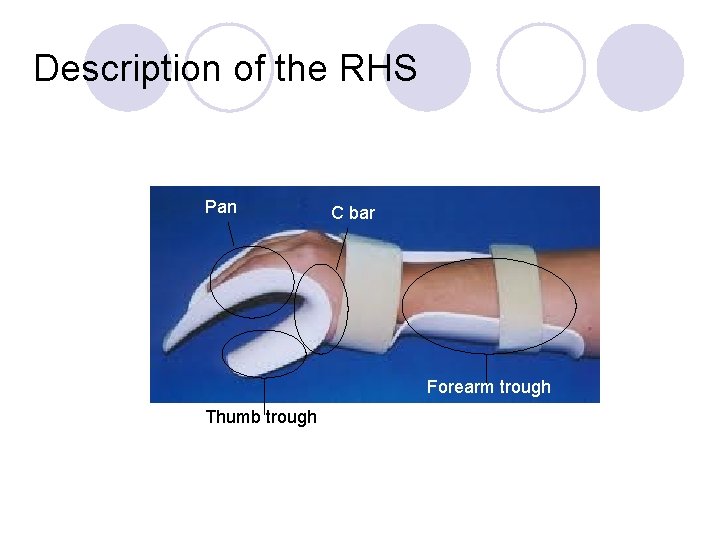 Description of the RHS Pan C bar Forearm trough Thumb trough 