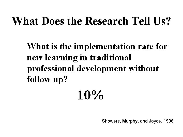 What Does the Research Tell Us? What is the implementation rate for new learning