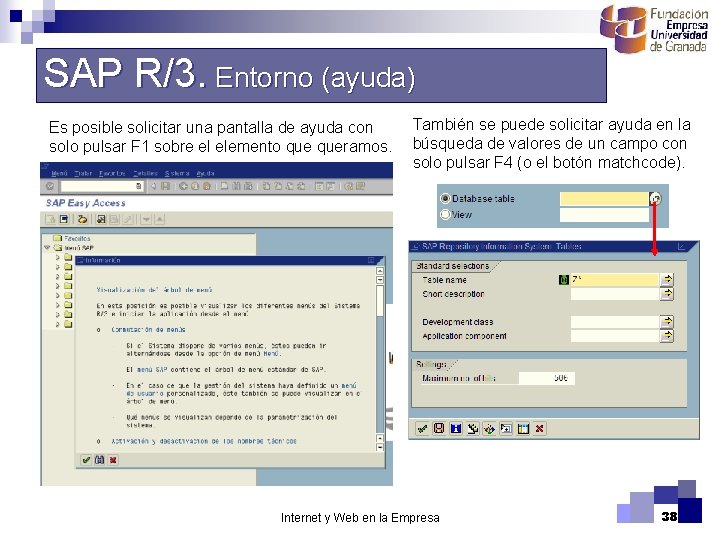 SAP R/3. Entorno (ayuda) Es posible solicitar una pantalla de ayuda con solo pulsar