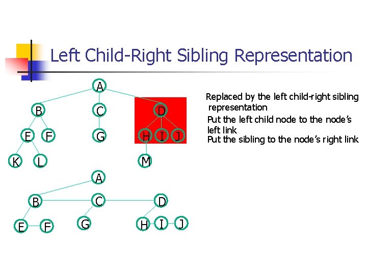 Left Child-Right Sibling Representation A B E K F C D G H I Left Child-Right Sibling Representation A B E K F C D G H I