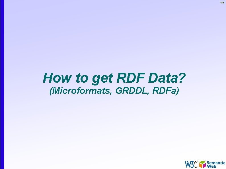 106 How to get RDF Data? (Microformats, GRDDL, RDFa) 