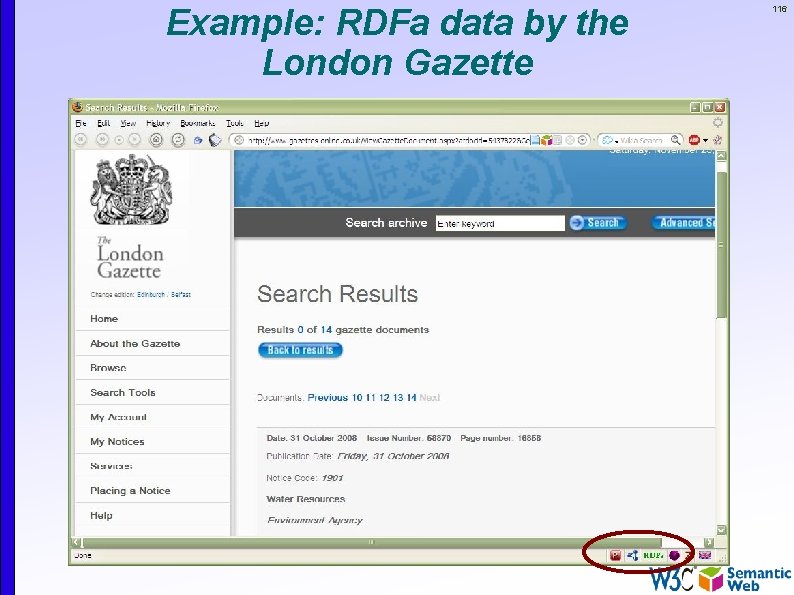 Example: RDFa data by the London Gazette 116 