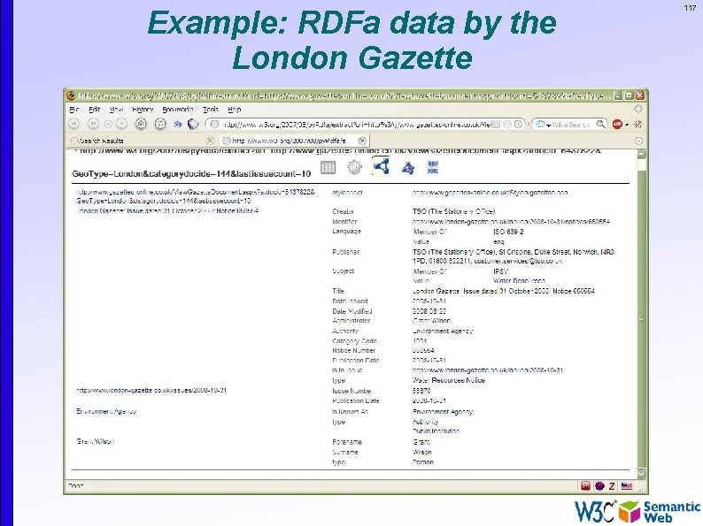 Example: RDFa data by the London Gazette 117 