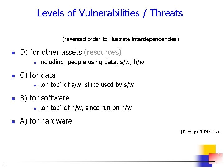 Levels of Vulnerabilities / Threats (reversed order to illustrate interdependencies) n D) for other