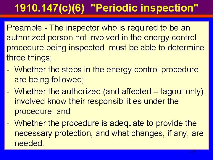 1910. 147(c)(6) "Periodic inspection" Preamble - The inspector who is required to be an