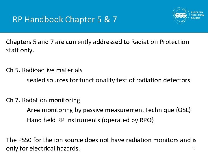 RP Handbook Chapter 5 & 7 Chapters 5 and 7 are currently addressed to