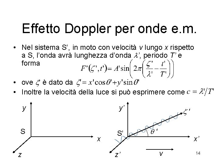 Effetto Doppler per onde e. m. • Nel sistema S’, in moto con velocità