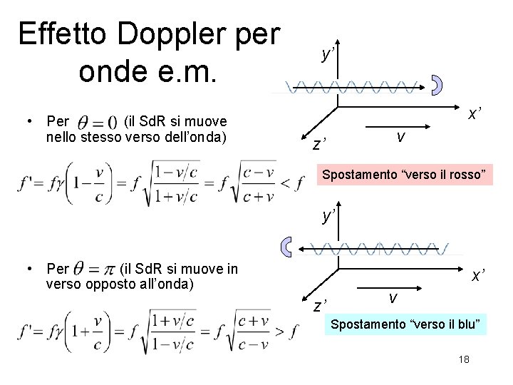 Effetto Doppler per onde e. m. • Per (il Sd. R si muove nello