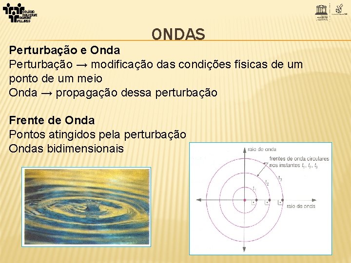 ONDAS Perturbação e Onda Perturbação → modificação das condições físicas de um ponto de