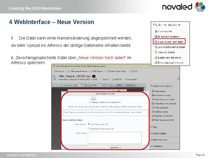 4 Web. Interface – Neue Version Die Datei kann ohne Namensänderung abgespeichert werden, da