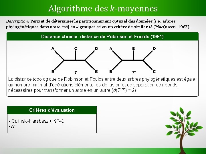 Algorithme des k-moyennes Description: Permet de déterminer le partitionnement optimal des données (i. e.