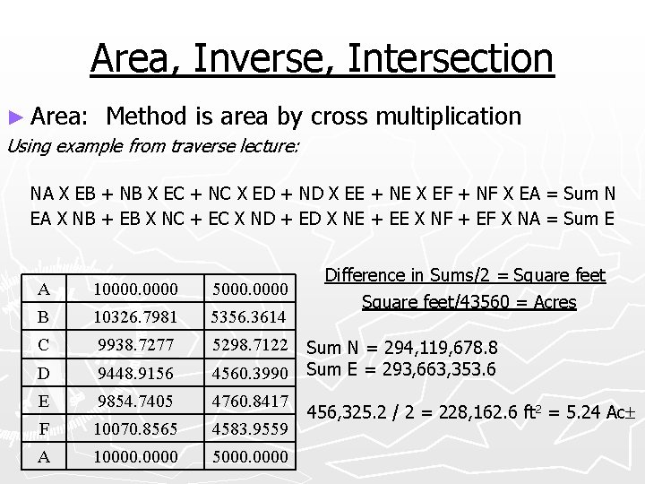 Area, Inverse, Intersection ► Area: Method is area by cross multiplication Using example from