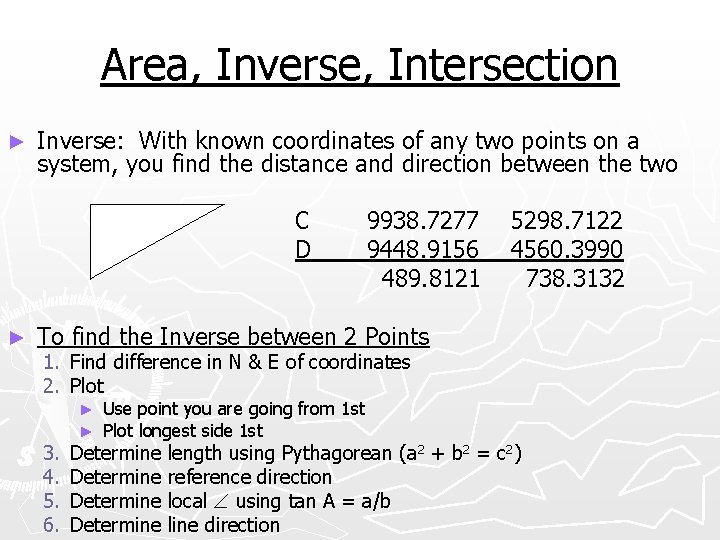 Area, Inverse, Intersection ► Inverse: With known coordinates of any two points on a