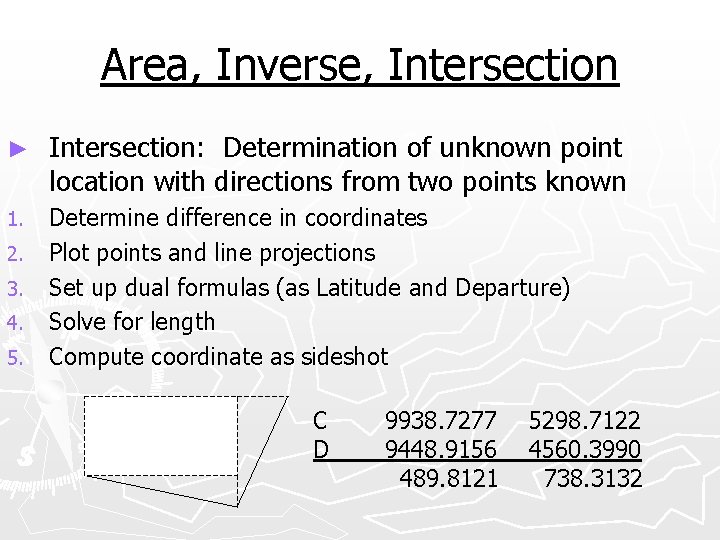 Area, Inverse, Intersection ► Intersection: Determination of unknown point location with directions from two