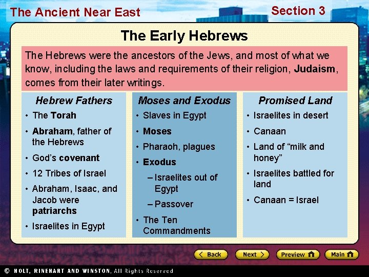 Section 3 The Ancient Near East The Early Hebrews The Hebrews were the ancestors