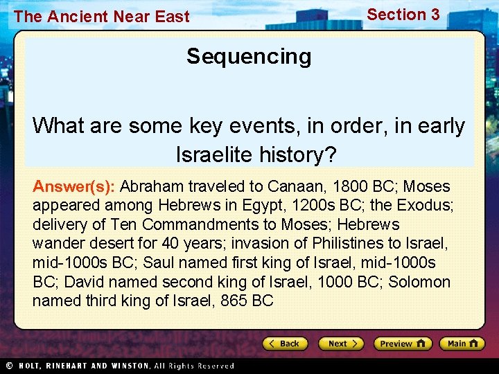 The Ancient Near East Section 3 Sequencing What are some key events, in order,