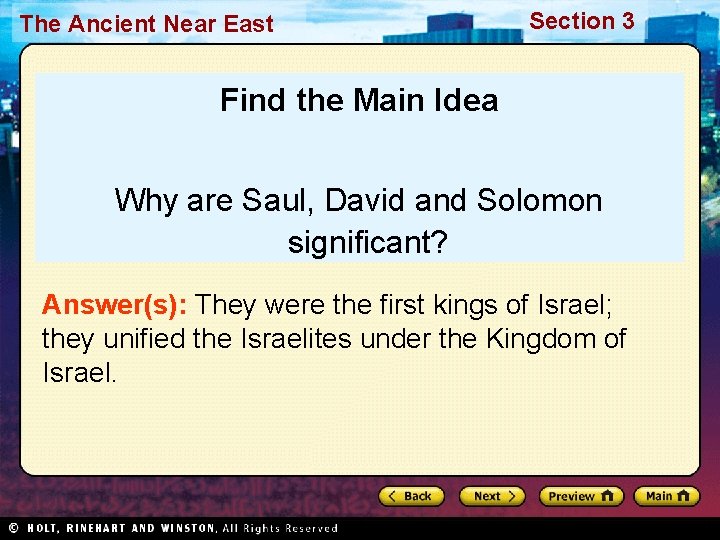 The Ancient Near East Section 3 Find the Main Idea Why are Saul, David