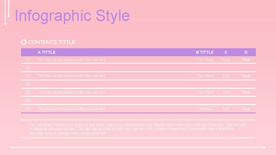 Infographic Style CONTENTS TITTLE A TITTLE 01 This text can be replaced with your