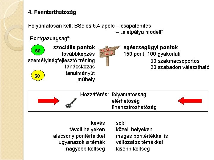 4. Fenntarthatóság Folyamatosan kell: BSc és 5. 4 ápoló – csapatépítés – „életpálya modell”