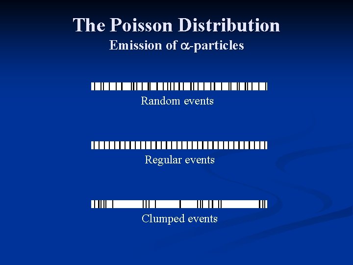 The Poisson Distribution Emission of -particles Random events Regular events Clumped events 