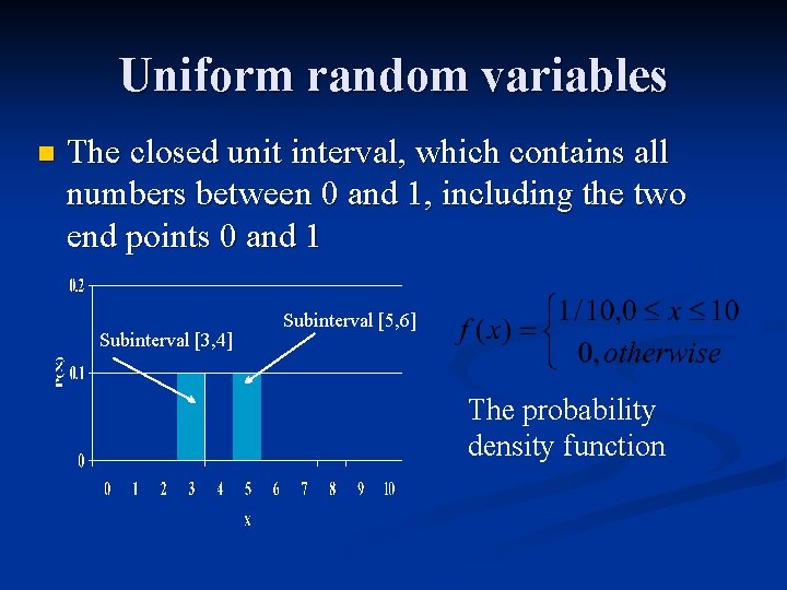 Uniform random variables n The closed unit interval, which contains all numbers between 0