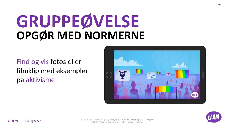 23 GRUPPEØVELSE OPGØR MED NORMERNE Find og vis fotos eller filmklip med eksempler på