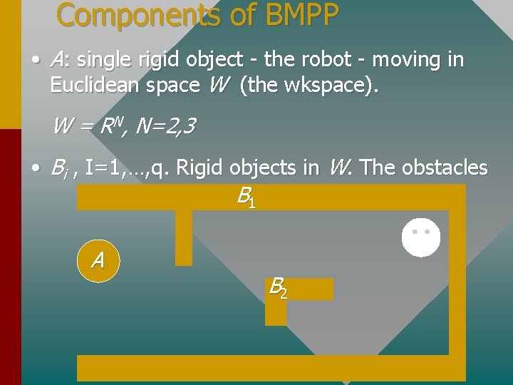 Components of BMPP • A: single rigid object - the robot - moving in