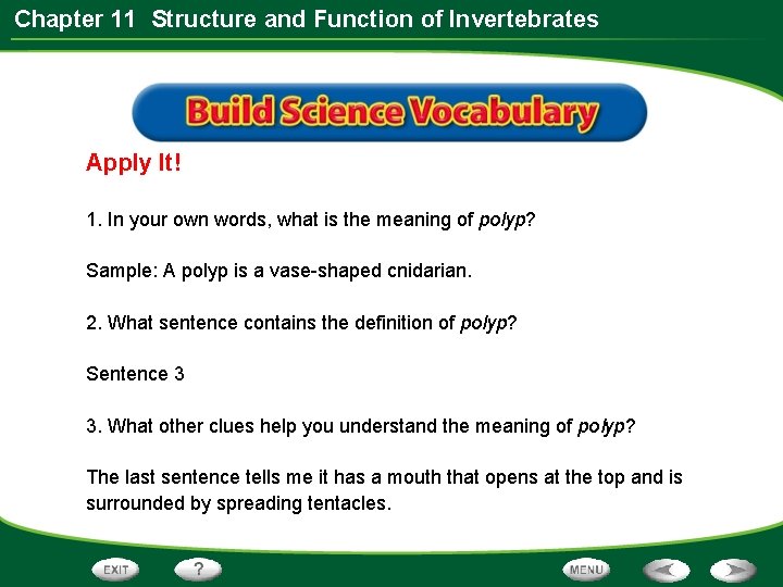 Chapter 11 Structure and Function of Invertebrates Apply It! 1. In your own words,