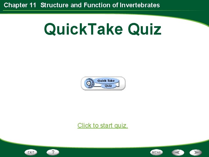 Chapter 11 Structure and Function of Invertebrates Quick. Take Quiz Click to start quiz.
