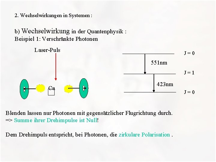 2. Wechselwirkungen in Systemen : b) Wechselwirkung in der Quantenphysik : Beispiel 1: Verschränkte