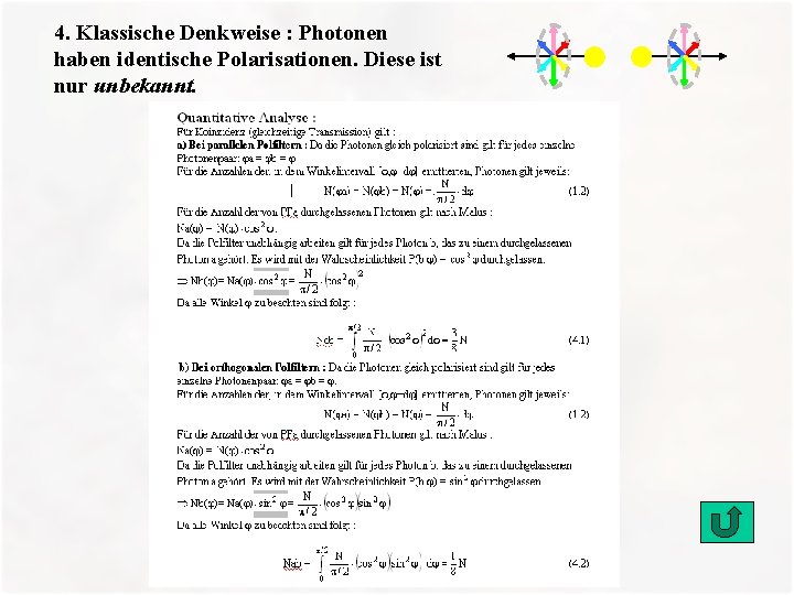 4. Klassische Denkweise : Photonen haben identische Polarisationen. Diese ist nur unbekannt. 