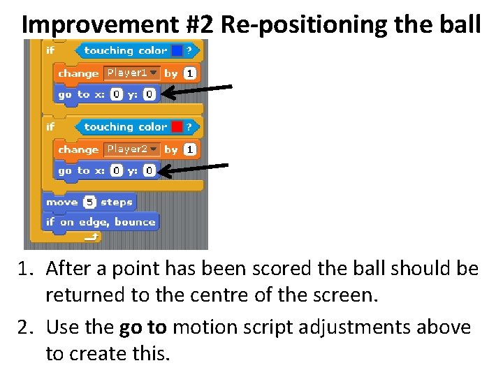 Improvement #2 Re-positioning the ball 1. After a point has been scored the ball