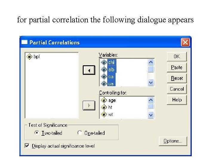 for partial correlation the following dialogue appears 